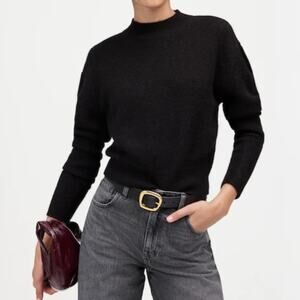 Madewell Alpaca Blend Mockneck Puff Sleeve Sweater Black Cropped Soft Medium
